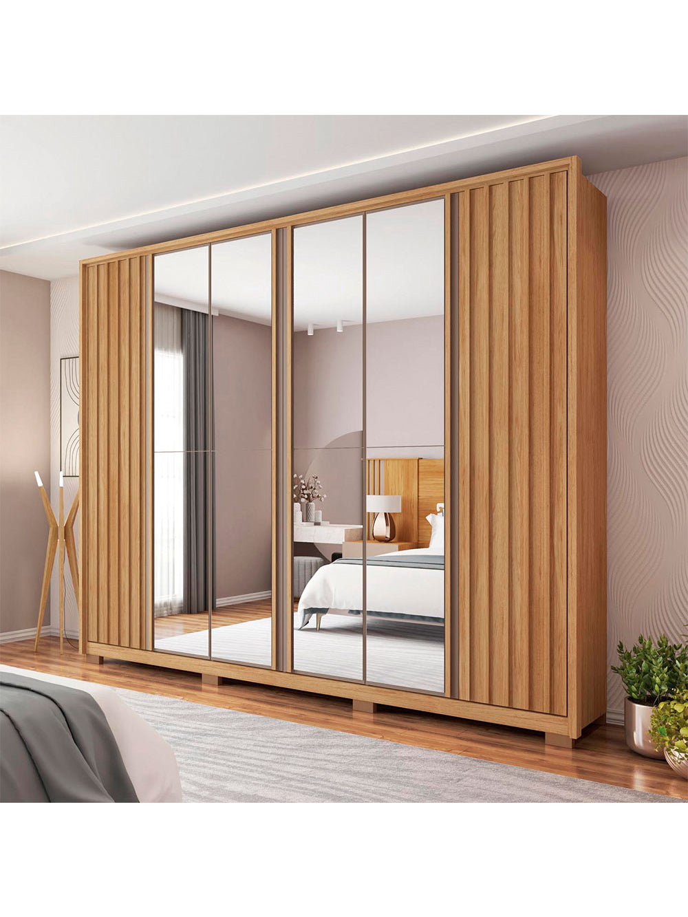 Guarda Roupa Casal Apollo Double Lux com Espelhos 6 Portas 4 Gavetas Caemmun