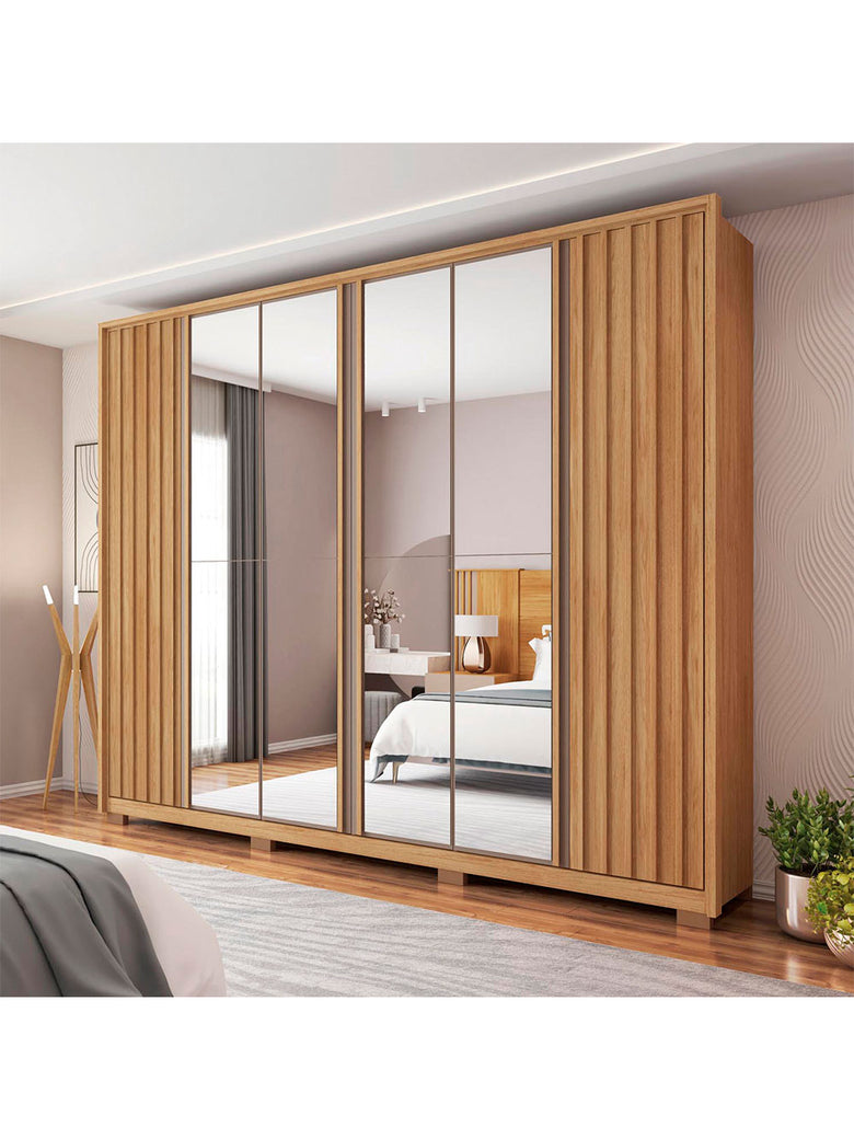 Guarda Roupa Casal Apollo Double Lux com Espelhos 6 Portas 4 Gavetas Caemmun