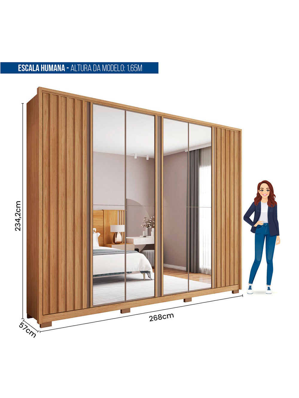 Guarda Roupa Casal Apollo Double Lux com Espelhos 6 Portas 4 Gavetas Caemmun