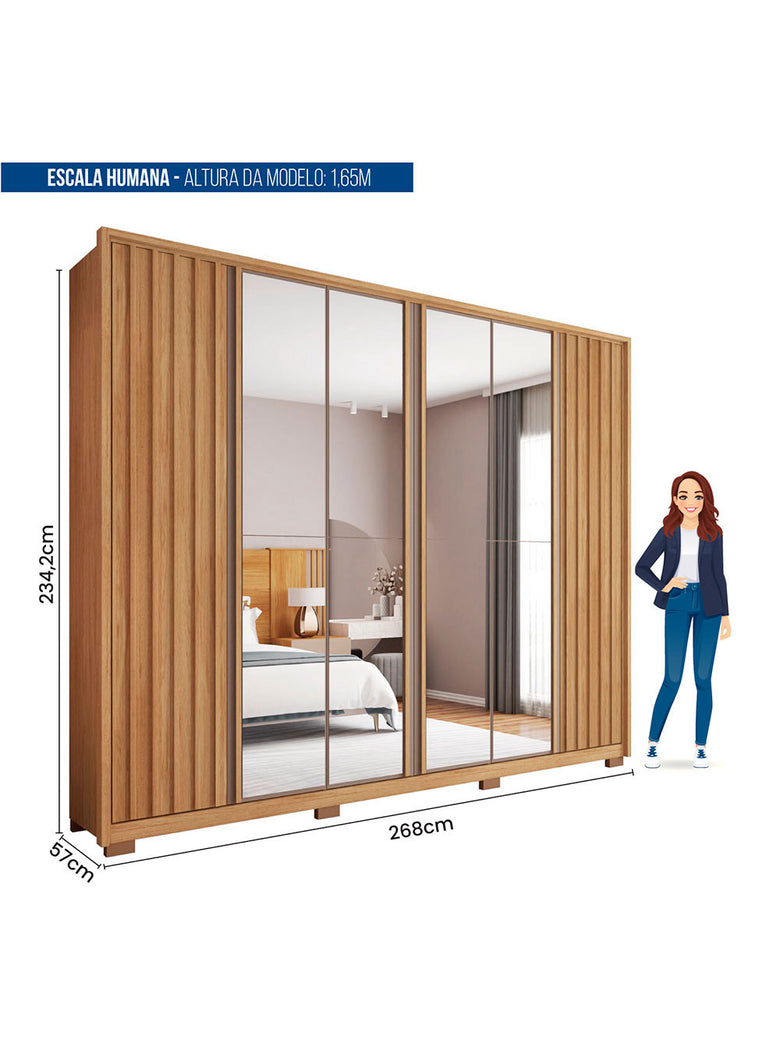 Guarda Roupa Casal Apollo Double Lux com Espelhos 6 Portas 4 Gavetas Caemmun