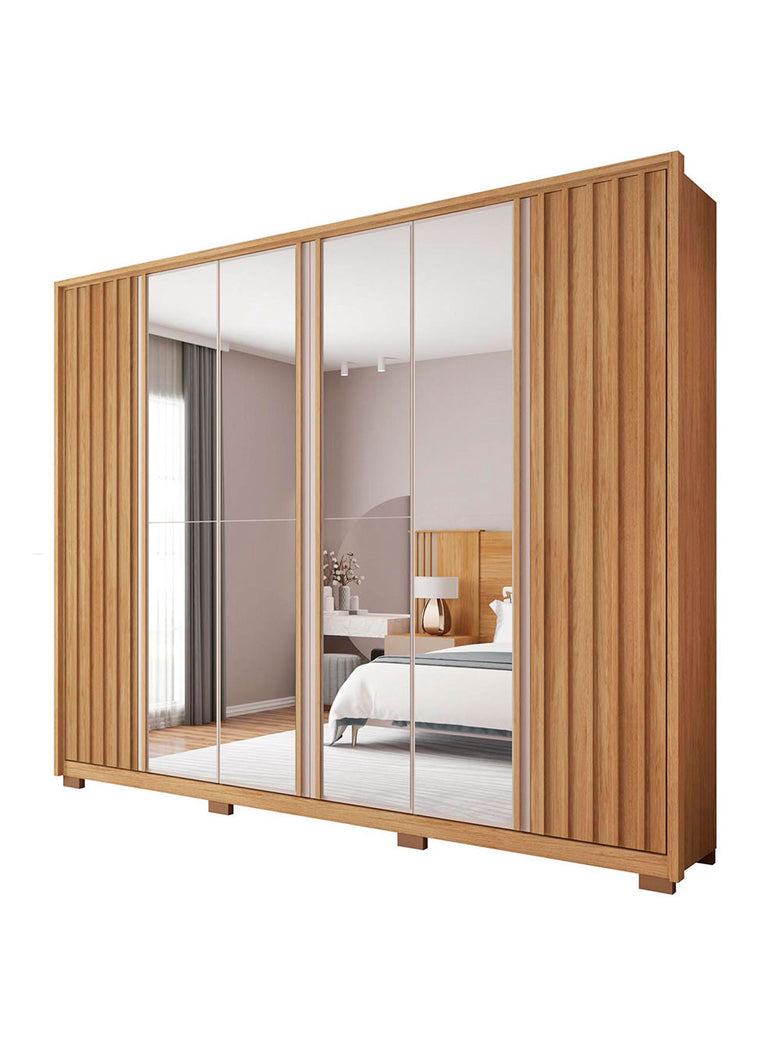 Guarda Roupa Casal Apollo Double Lux com Espelhos 6 Portas 4 Gavetas Caemmun