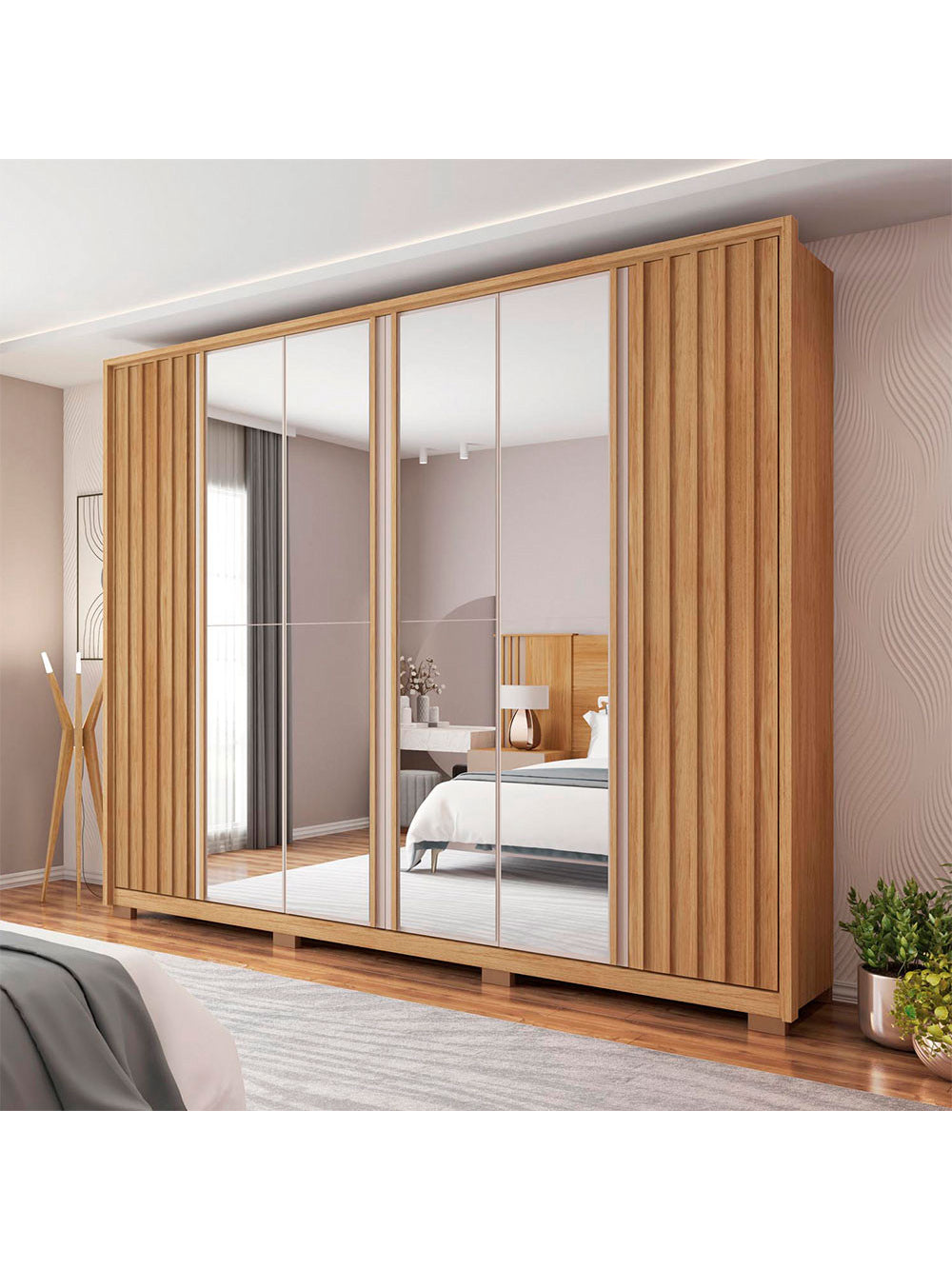 Guarda Roupa Casal Apollo Double Lux com Espelhos 6 Portas 4 Gavetas Caemmun