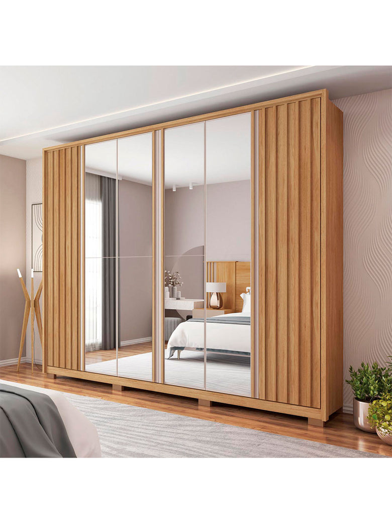 Guarda Roupa Casal Apollo Double Lux com Espelhos 6 Portas 4 Gavetas Caemmun