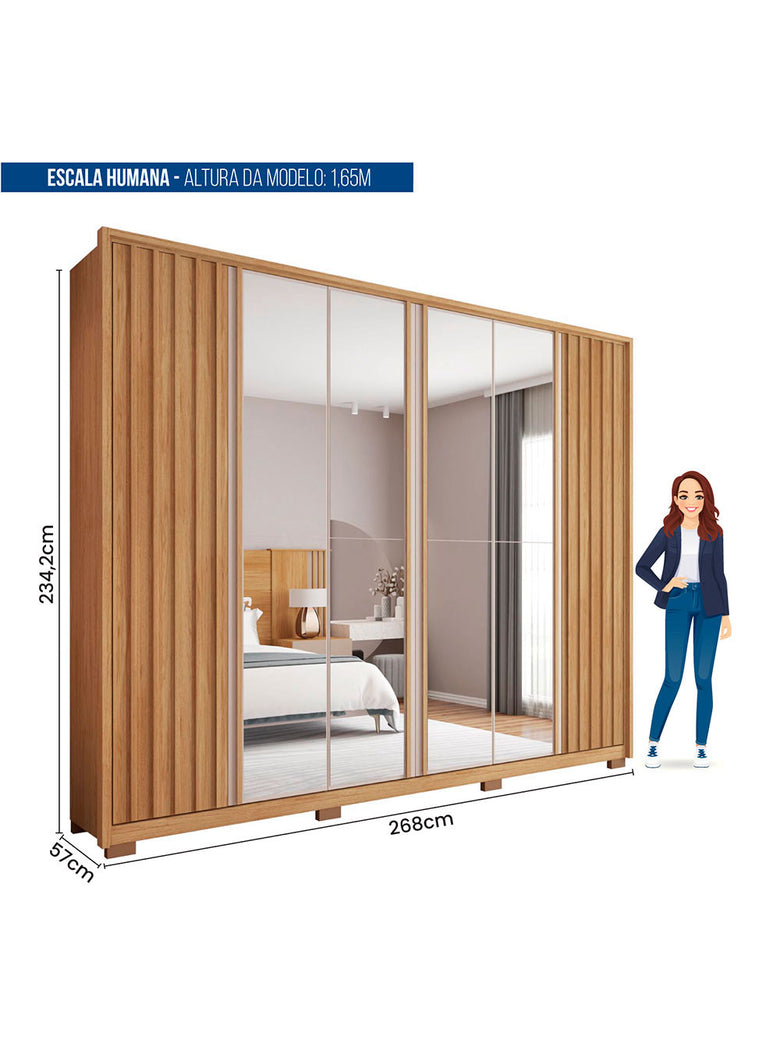 Guarda Roupa Casal Apollo Double Lux com Espelhos 6 Portas 4 Gavetas Caemmun