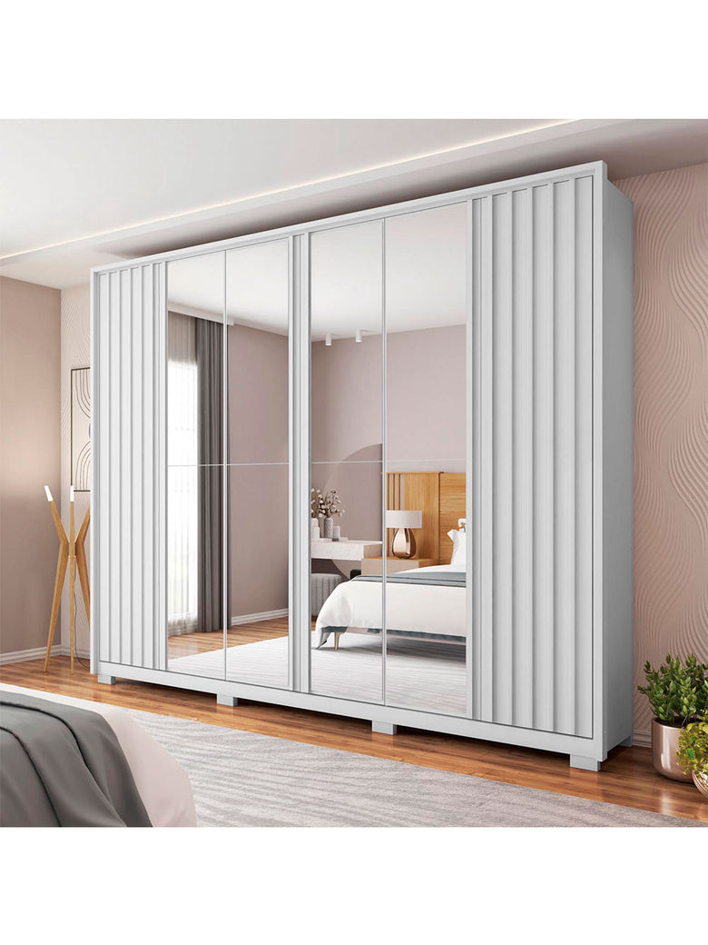 Guarda Roupa Casal Apollo Double Lux com Espelhos 6 Portas 4 Gavetas Caemmun