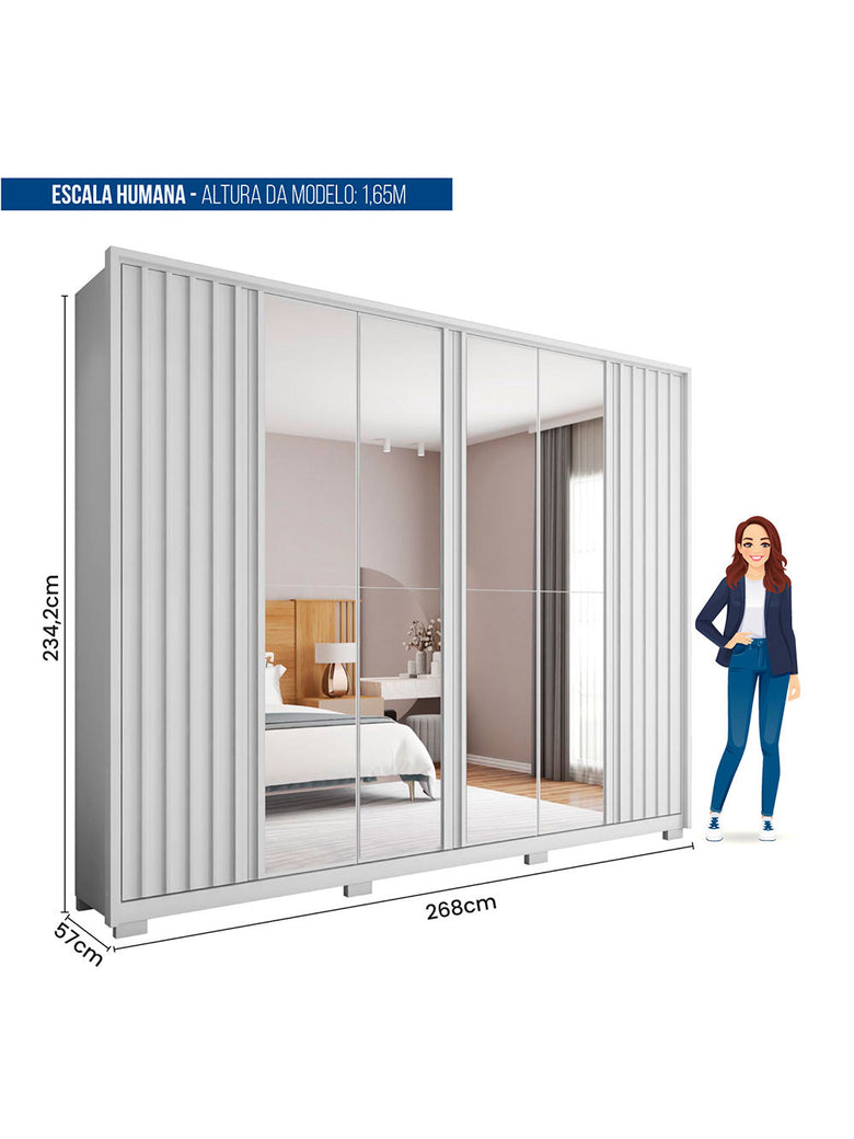 Guarda Roupa Casal Apollo Double Lux com Espelhos 6 Portas 4 Gavetas Caemmun