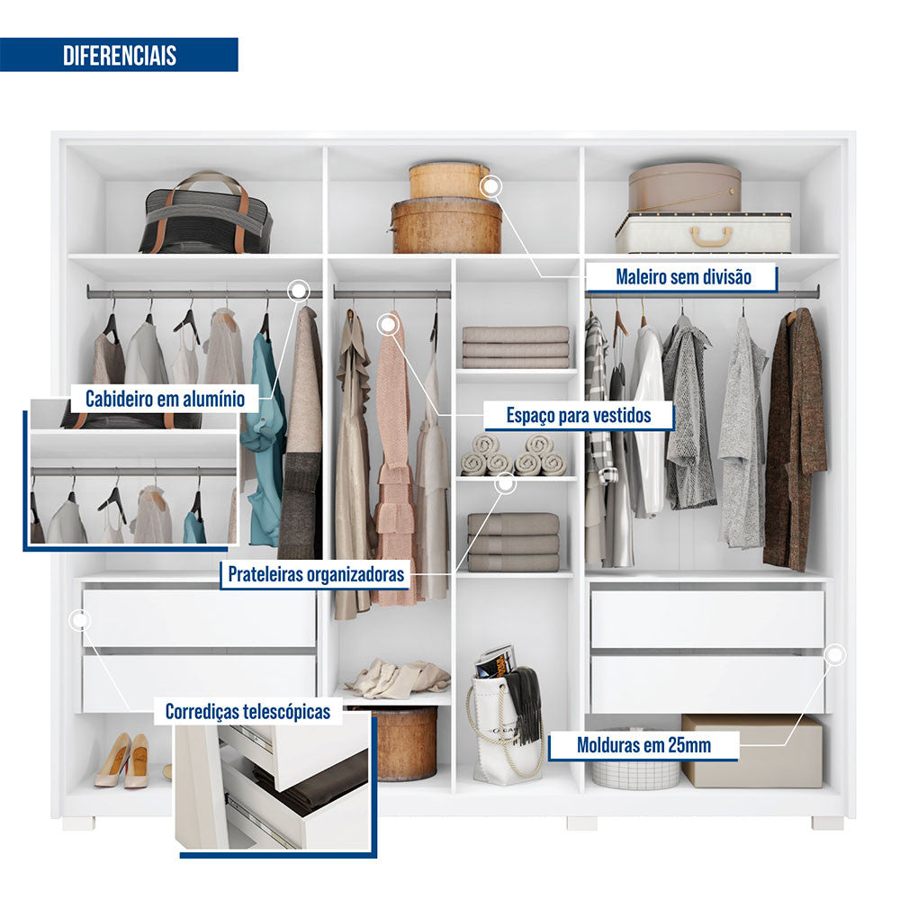 Guarda Roupa Casal Apollo 6 Portas 4 Gavetas Caemmun