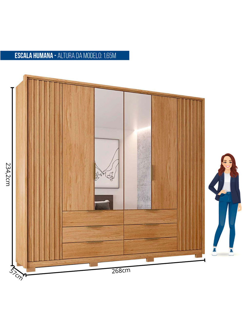 Guarda Roupa Casal Maximus Lux com Espelhos 6 Portas 6 Gavetas Caemmun