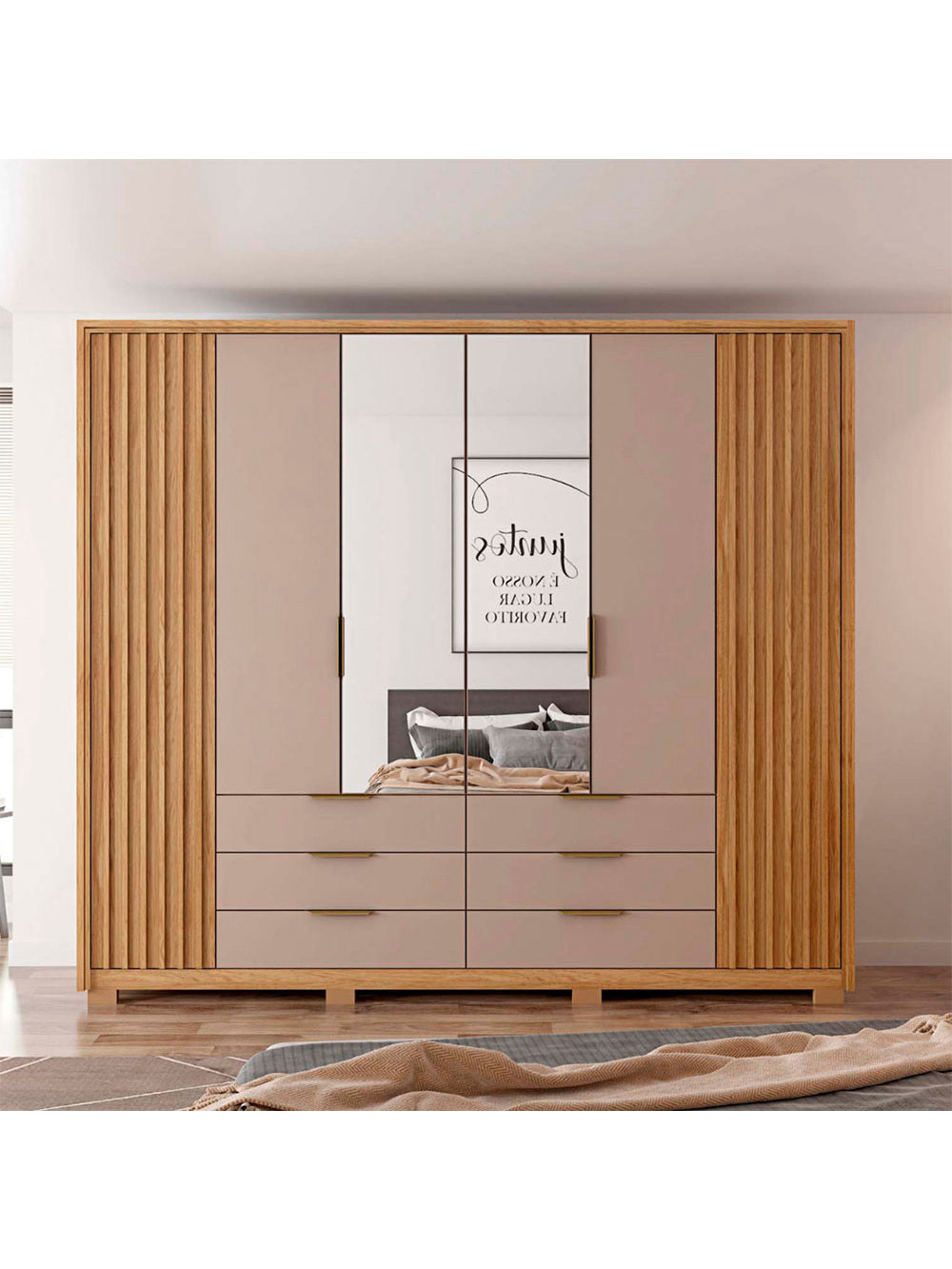 Guarda Roupa Casal Maximus Lux com Espelhos 6 Portas 6 Gavetas Caemmun