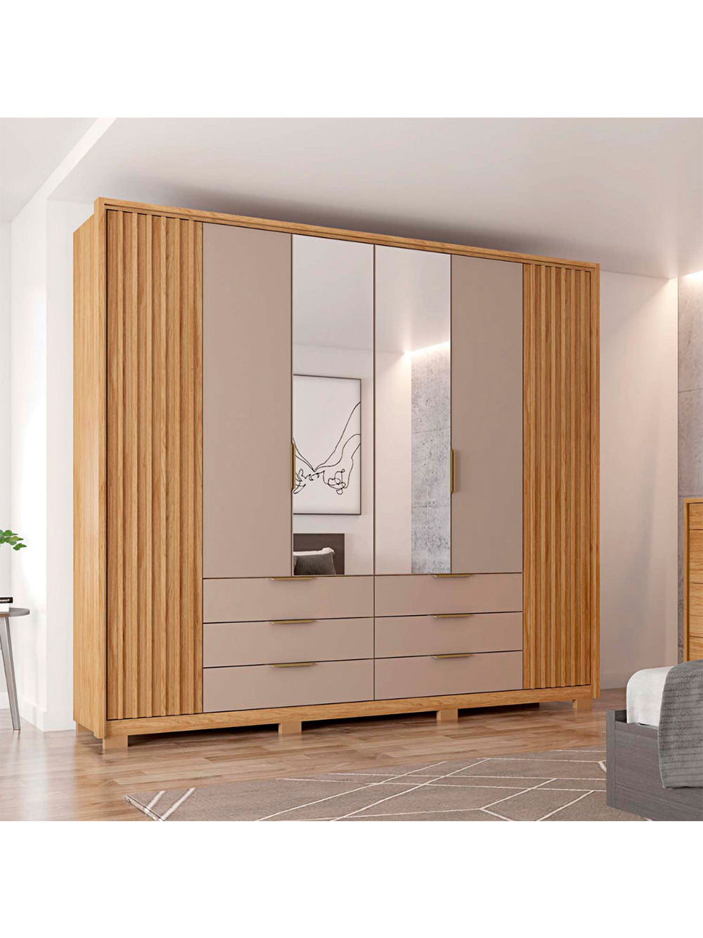 Guarda Roupa Casal Maximus Lux com Espelhos 6 Portas 6 Gavetas Caemmun