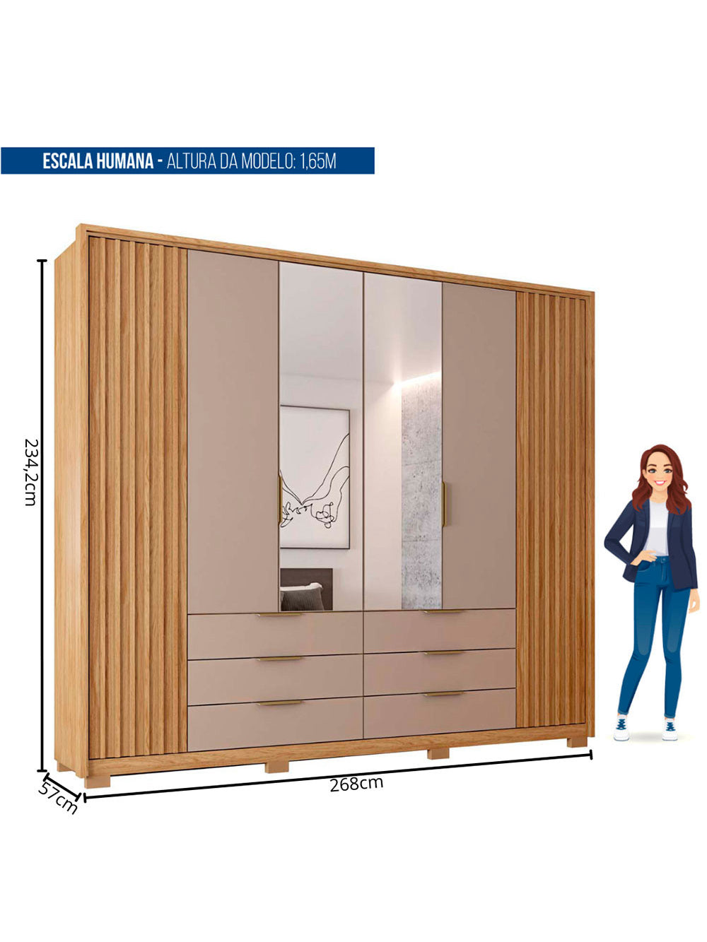 Guarda Roupa Casal Maximus Lux com Espelhos 6 Portas 6 Gavetas Caemmun