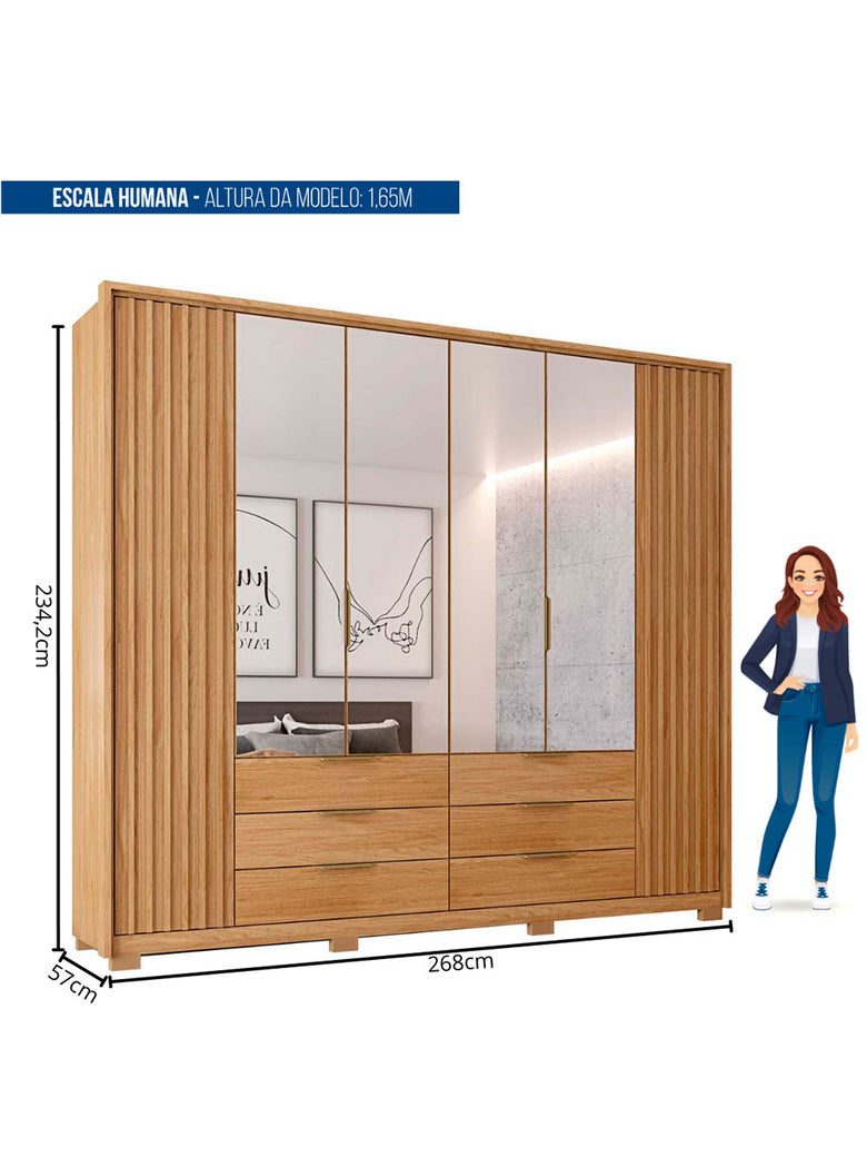 Guarda Roupa Casal Maximus Double Lux com Espelhos 6 Portas 6 Gavetas Caemmun