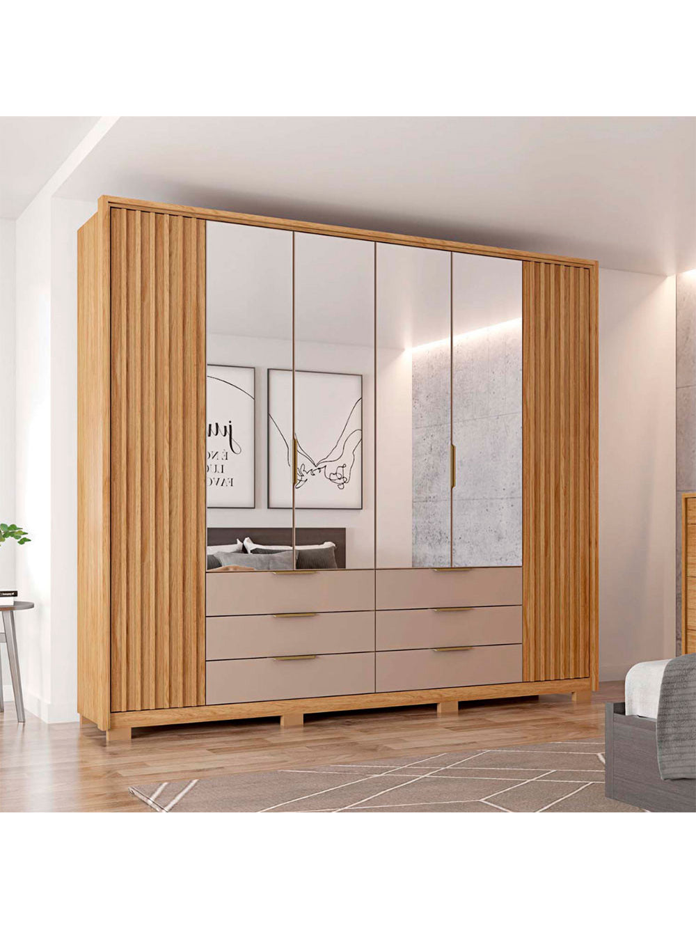 Guarda Roupa Casal Maximus Double Lux com Espelhos 6 Portas 6 Gavetas Caemmun