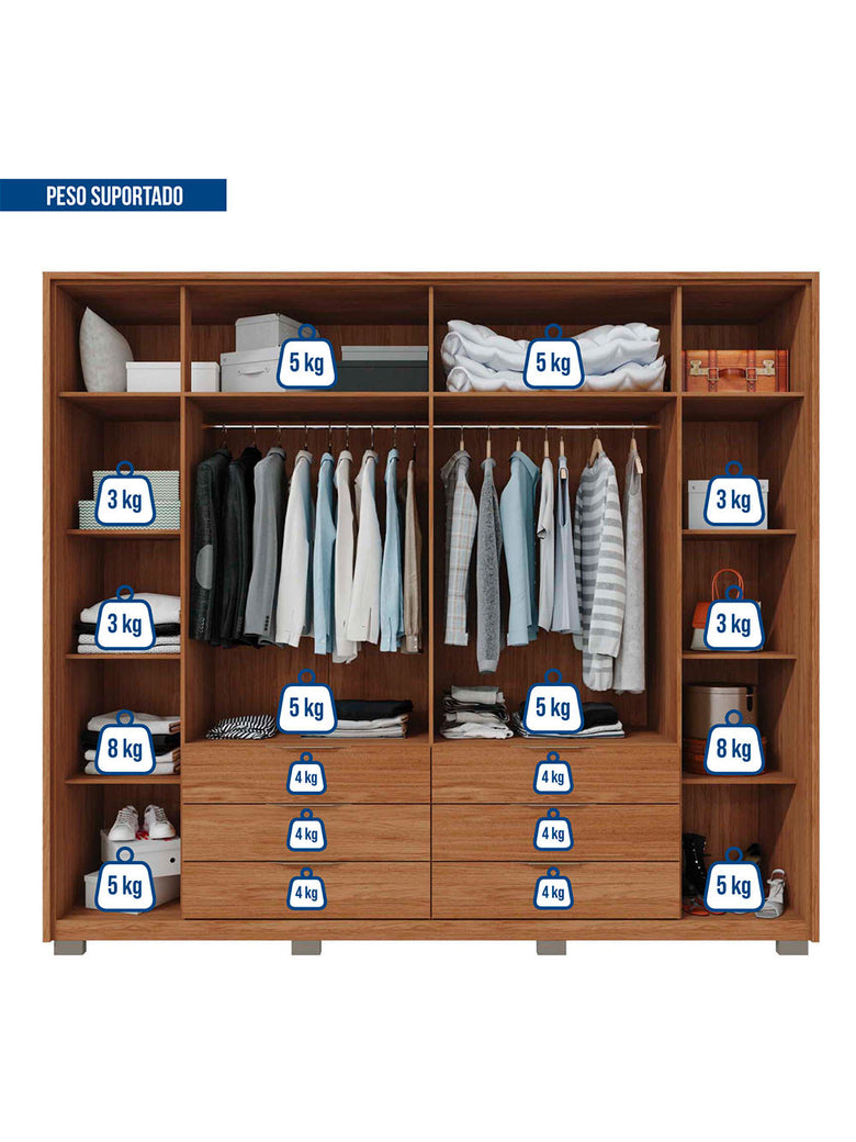 Guarda Roupa Casal Maximus Double Lux com Espelhos 6 Portas 6 Gavetas Caemmun