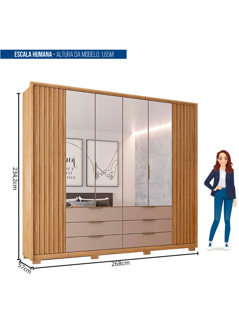 Guarda Roupa Casal Maximus Double Lux com Espelhos 6 Portas 6 Gavetas Caemmun