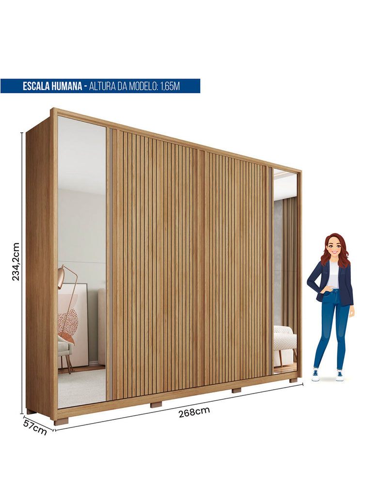 Guarda Roupa Proximus Lux com Espelhos 6 Portas com 4 Gavetas Caemmun