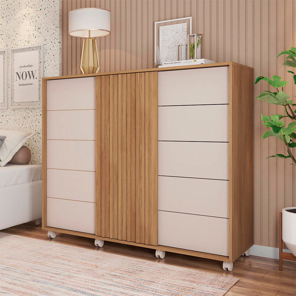 Cômoda Espaçosa Pegasus 2 Portas 5 Gavetas 3 Prateleiras Caemmun
