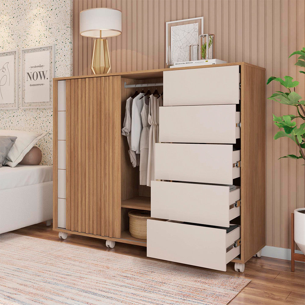 Cômoda Espaçosa Pegasus 2 Portas 5 Gavetas 3 Prateleiras Caemmun