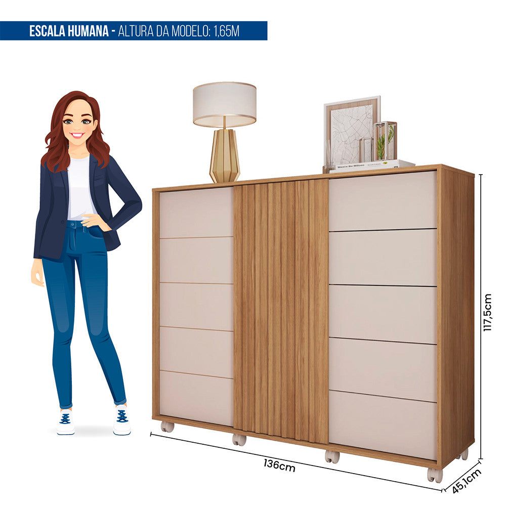 Cômoda Espaçosa Pegasus 2 Portas 5 Gavetas 3 Prateleiras Caemmun