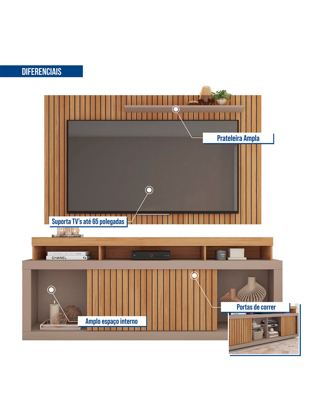 Rack com Painel para TV até 60 Polegadas New Oscar Caemmun