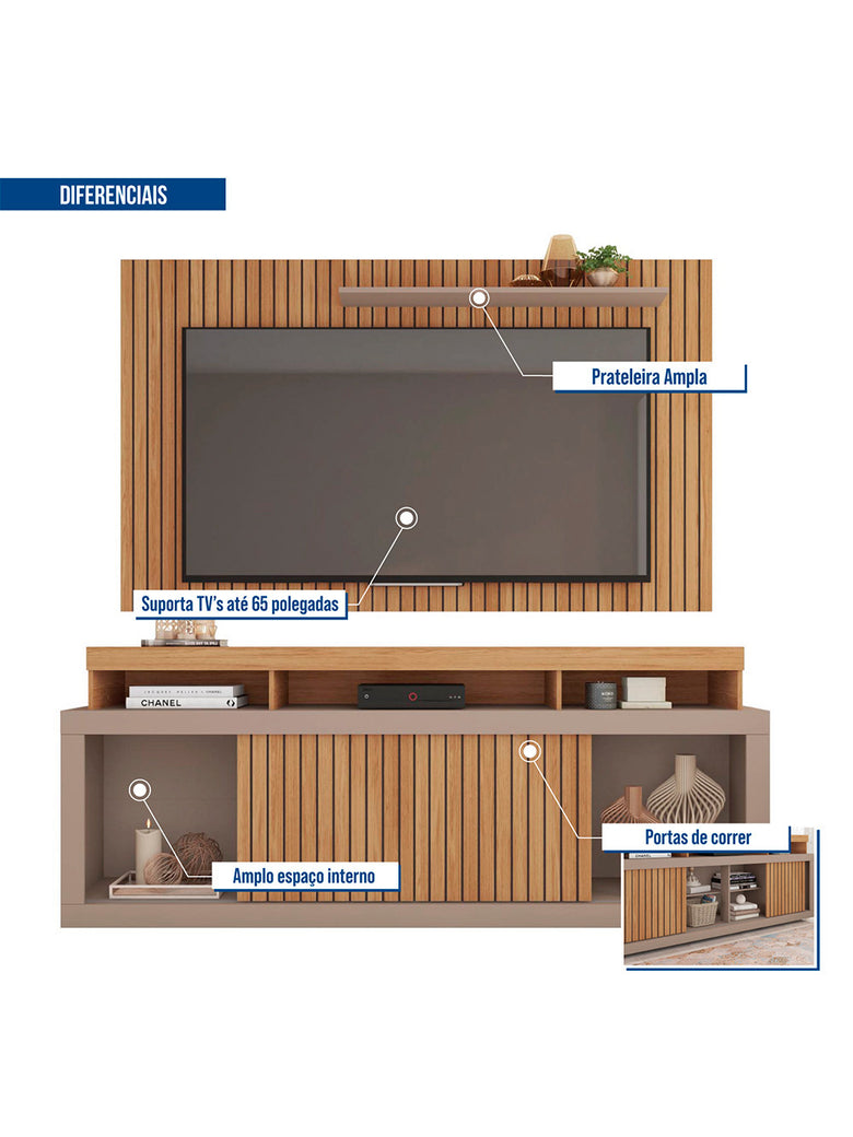 Rack com Painel para TV até 60 Polegadas New Oscar Caemmun