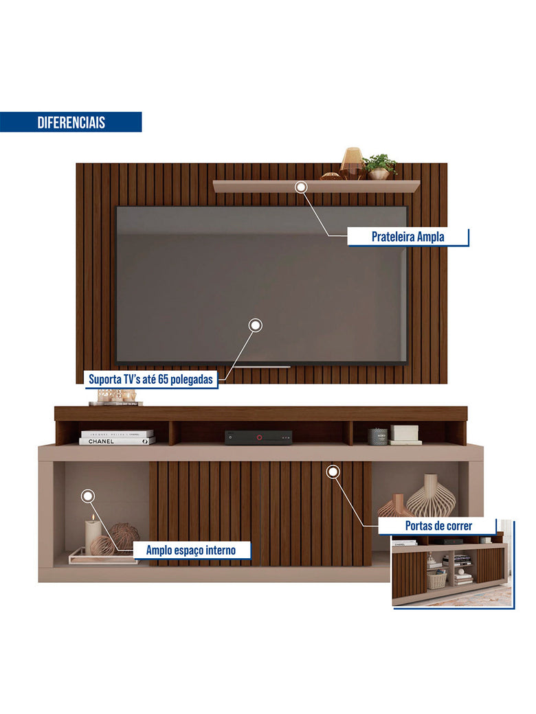 Rack com Painel para TV até 60 Polegadas New Oscar Caemmun