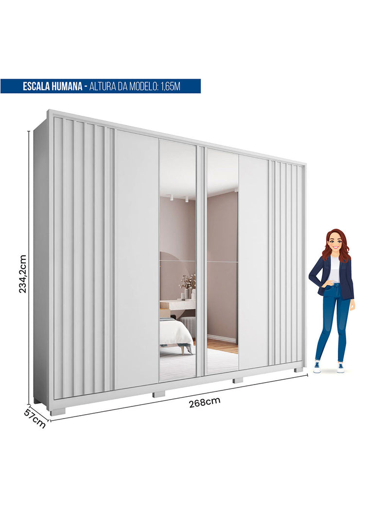 Guarda Roupa Casal Apollo Lux com Espelhos 6 Portas 4 Gavetas Caemmun