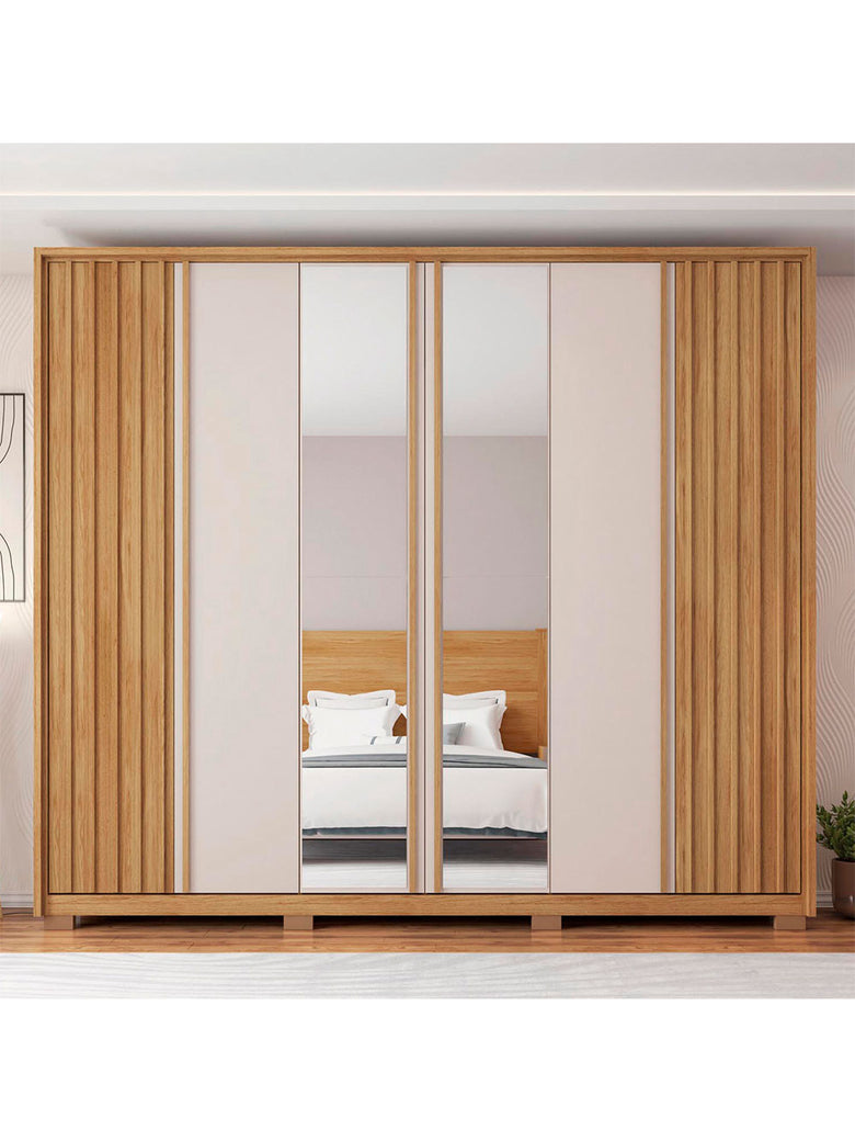 Guarda Roupa Casal Apollo Lux com Espelhos 6 Portas 4 Gavetas Caemmun