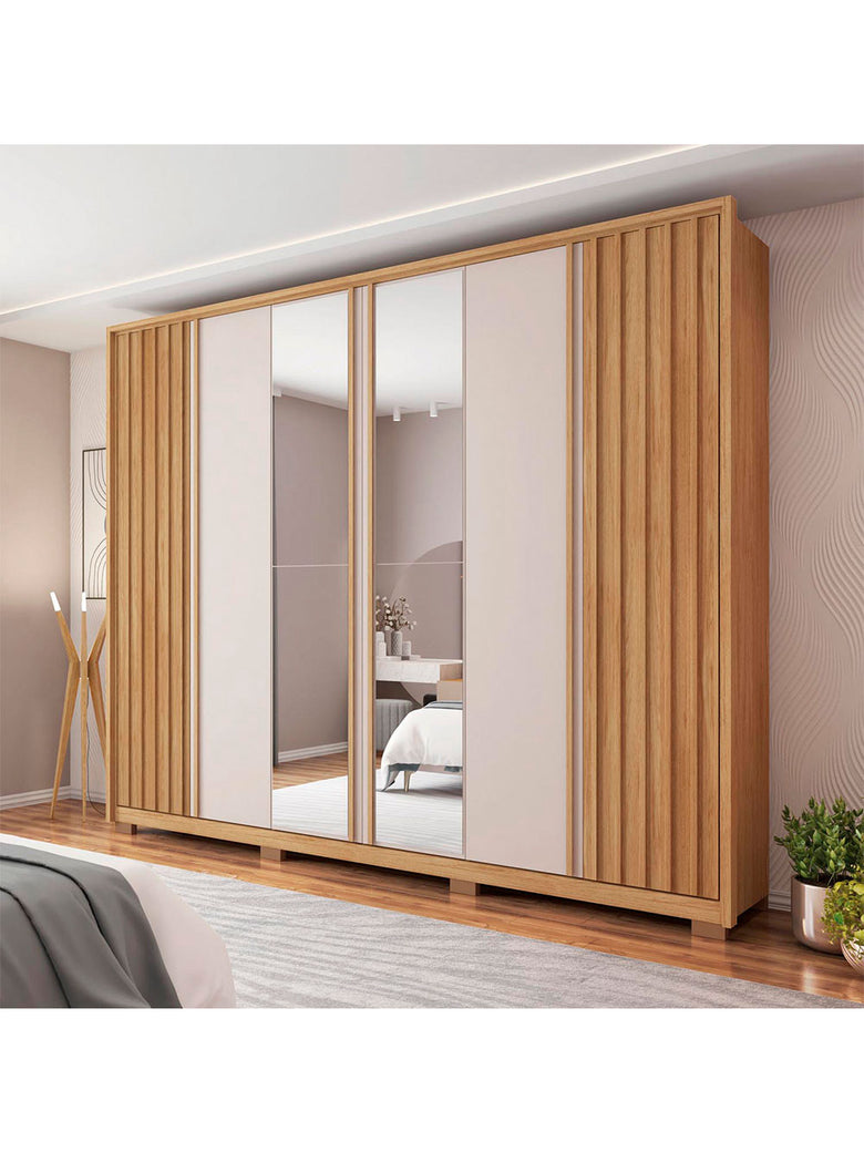 Guarda Roupa Casal Apollo Lux com Espelhos 6 Portas 4 Gavetas Caemmun