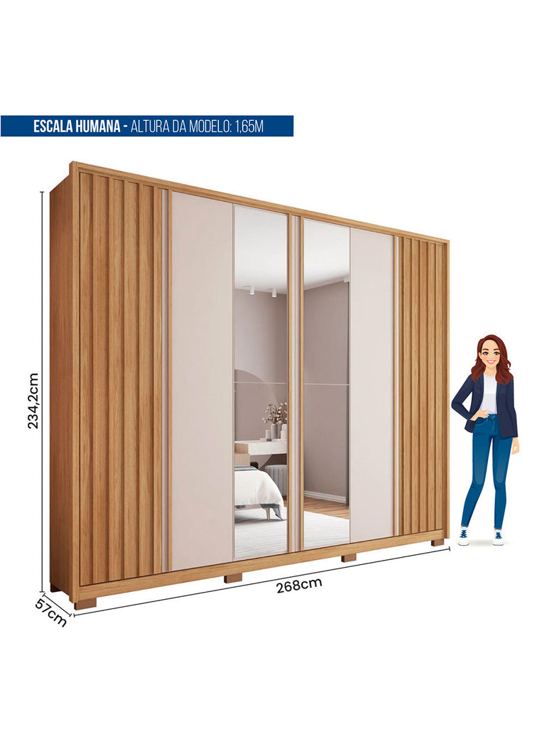 Guarda Roupa Casal Apollo Lux com Espelhos 6 Portas 4 Gavetas Caemmun