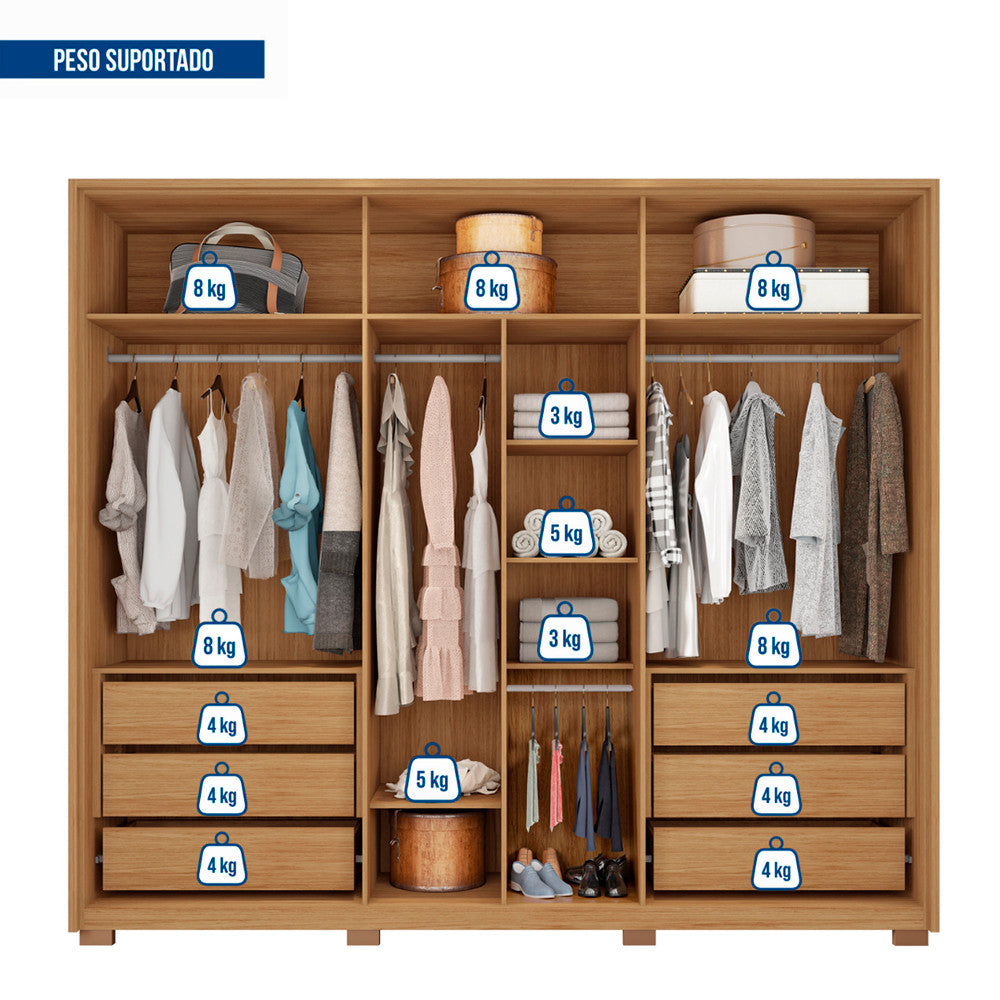 Guarda Roupa Casal Apollo Lux com Espelhos 6 Portas 6 Gavetas Caemmun