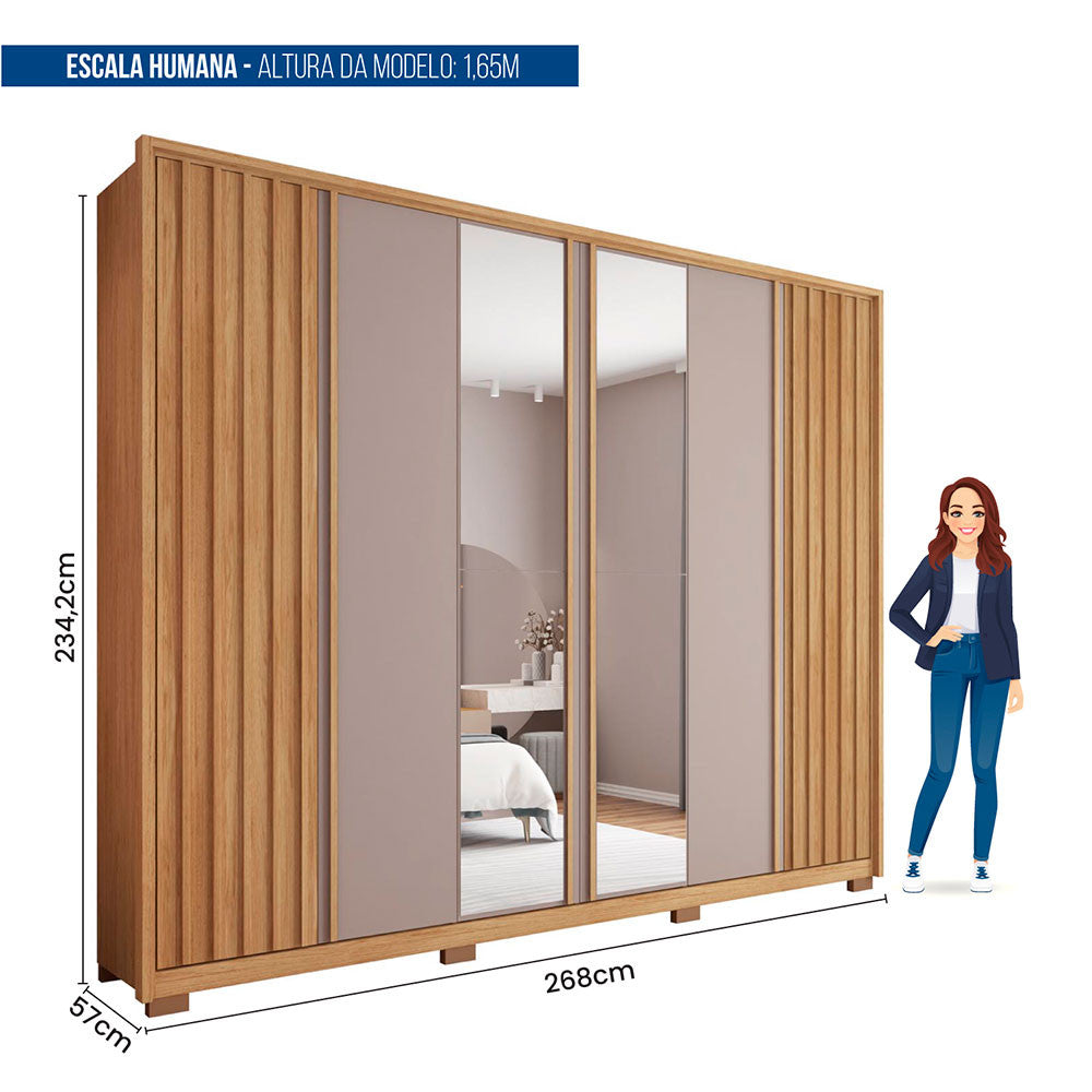 Guarda Roupa Casal Apollo Lux com Espelhos 6 Portas 6 Gavetas Caemmun