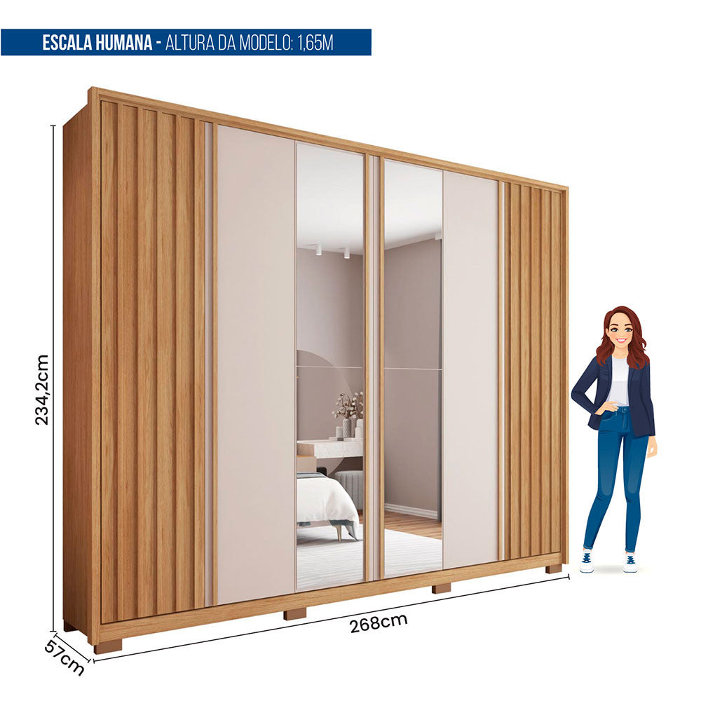 Guarda Roupa Casal Apollo Lux com Espelhos 6 Portas 6 Gavetas Caemmun