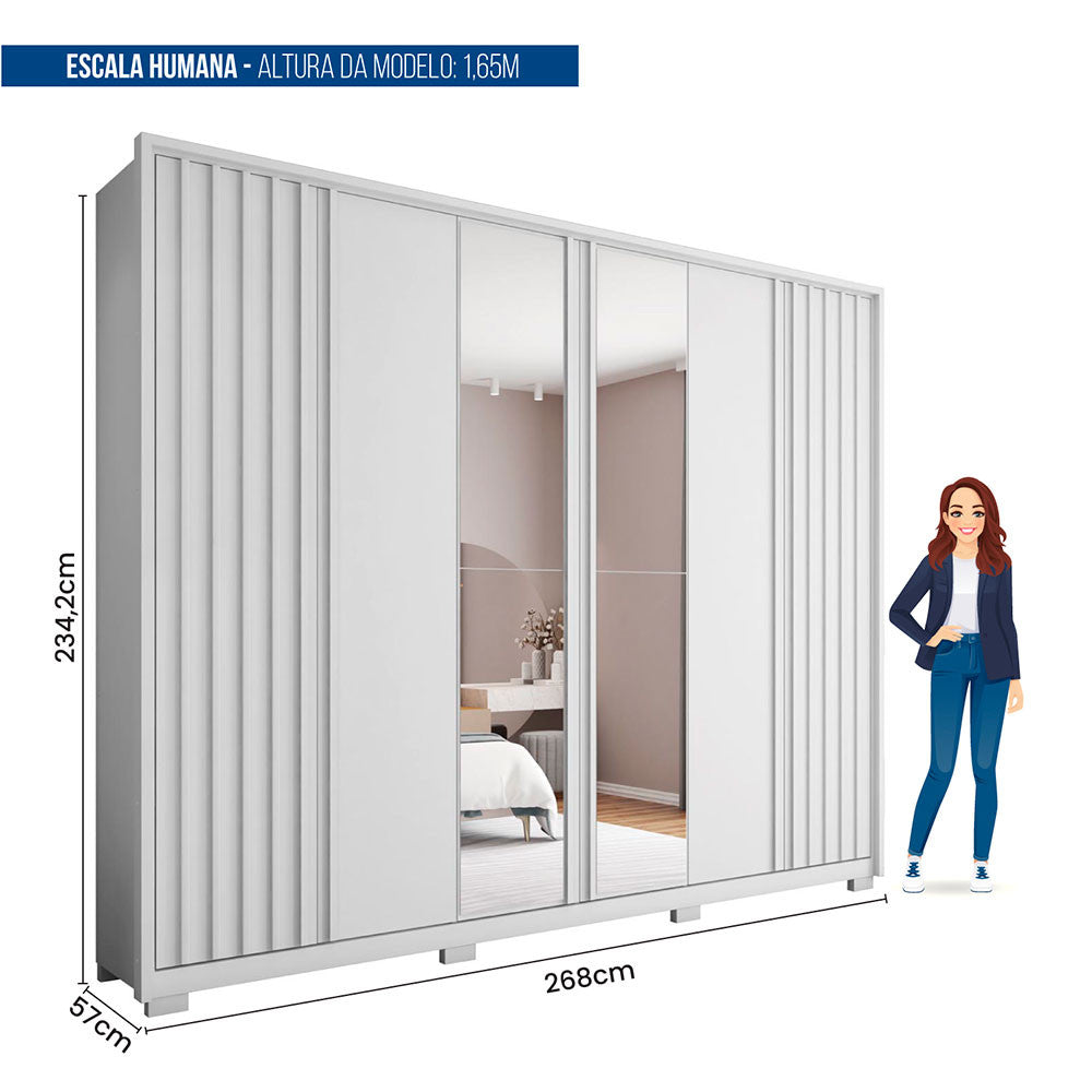 Guarda Roupa Casal Apollo Lux com Espelhos 6 Portas 6 Gavetas Caemmun