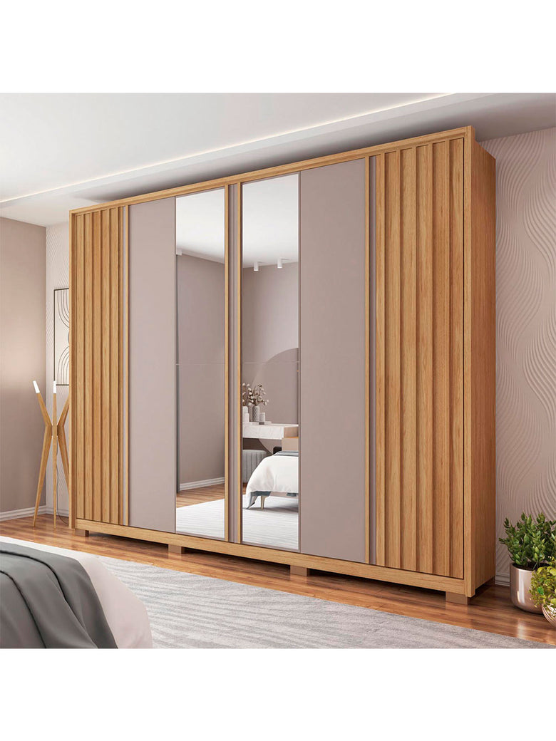 Guarda Roupa Casal Apollo Lux com Espelhos 6 Portas 4 Gavetas Caemmun