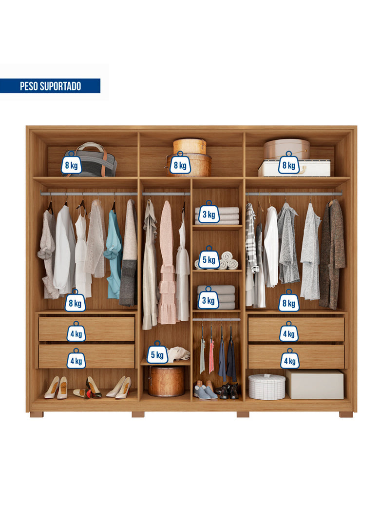 Guarda Roupa Casal Apollo Lux com Espelhos 6 Portas 4 Gavetas Caemmun