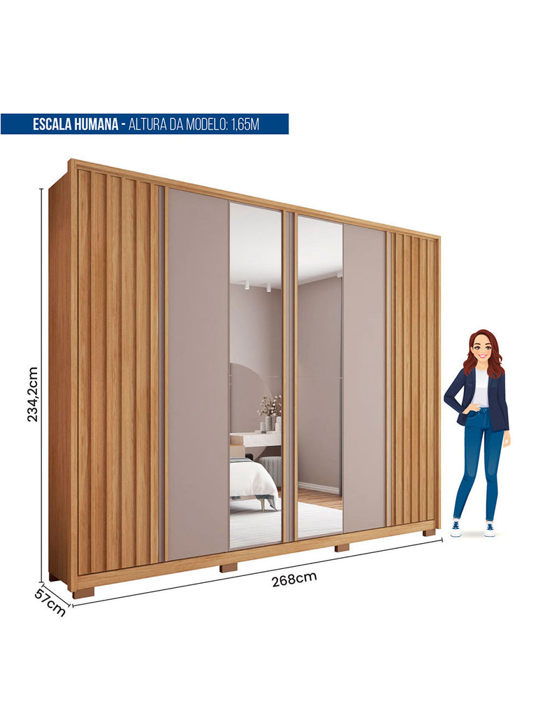 Guarda Roupa Casal Apollo Lux com Espelhos 6 Portas 4 Gavetas Caemmun