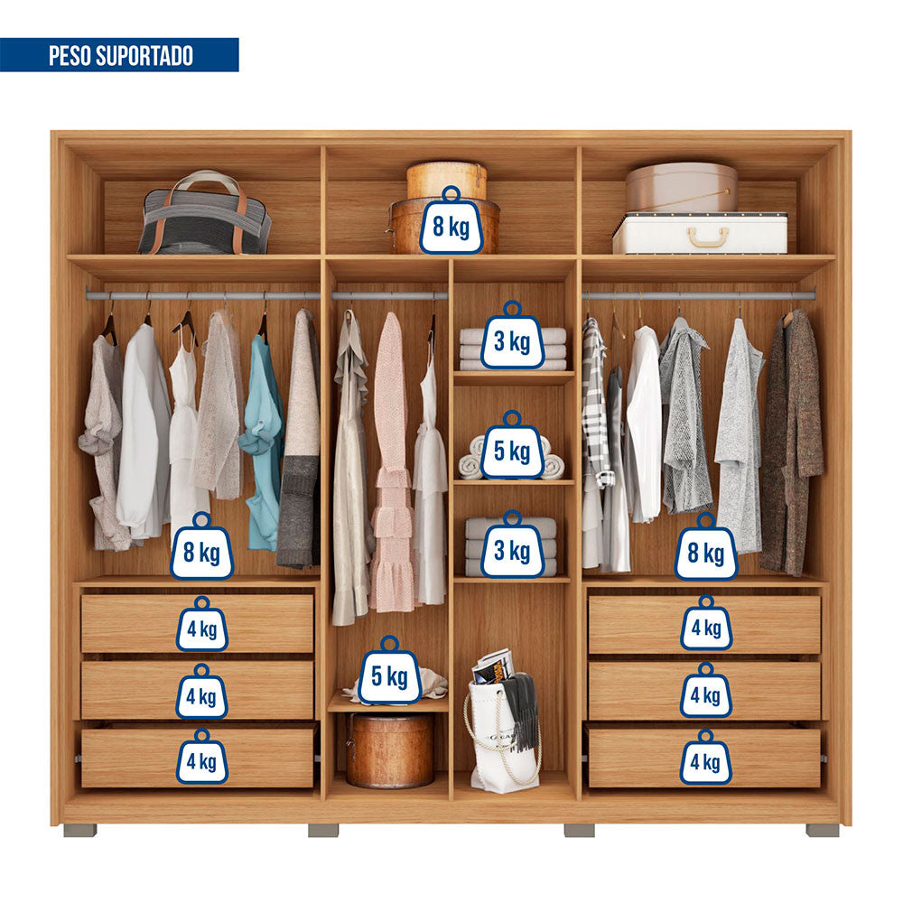 Guarda Roupa Casal Gladiador 6 Portas 6 Gavetas Caemmun