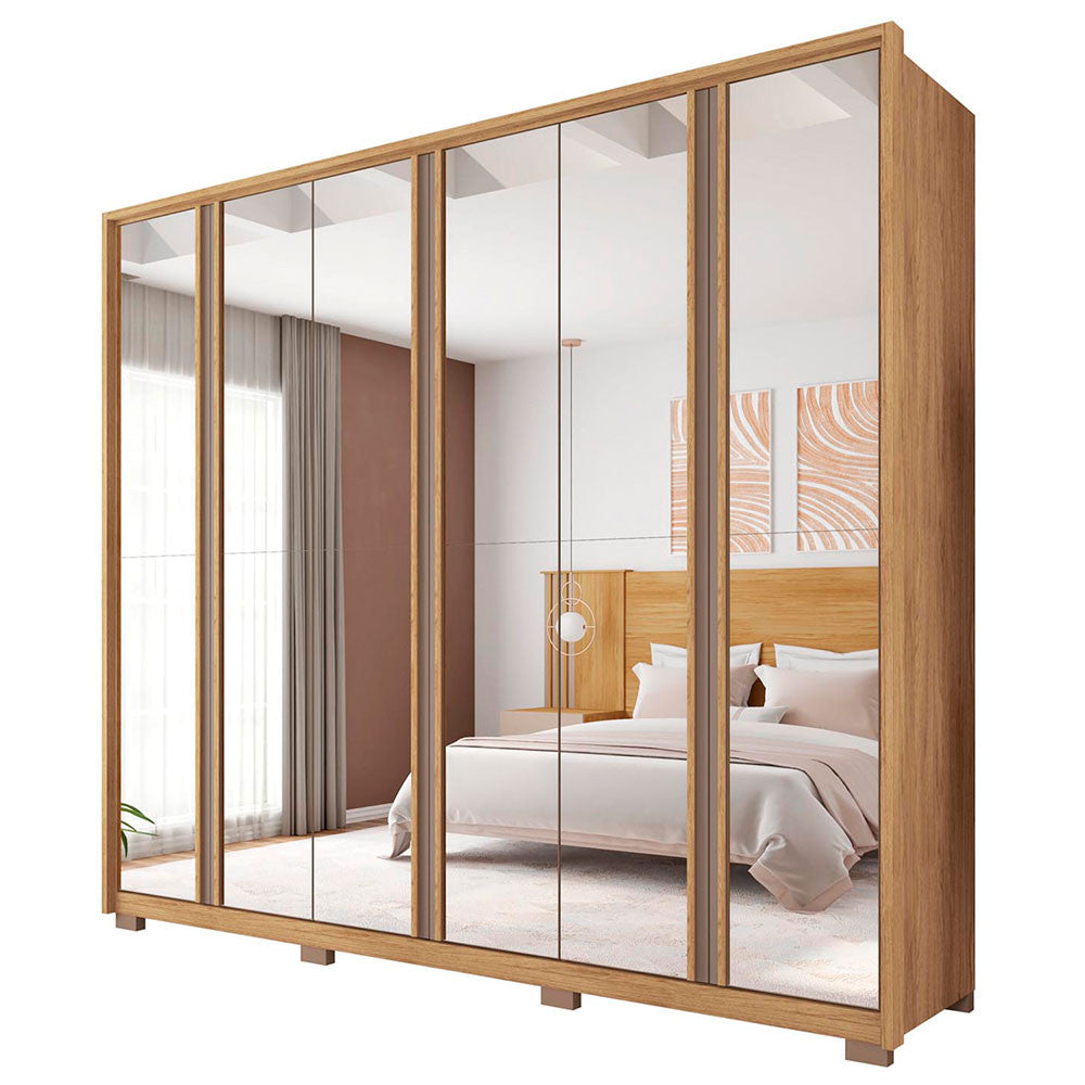 Guarda Roupa Casal Gladiador Double Lux com Espelhos 6 Portas 6 Gavetas Caemmun