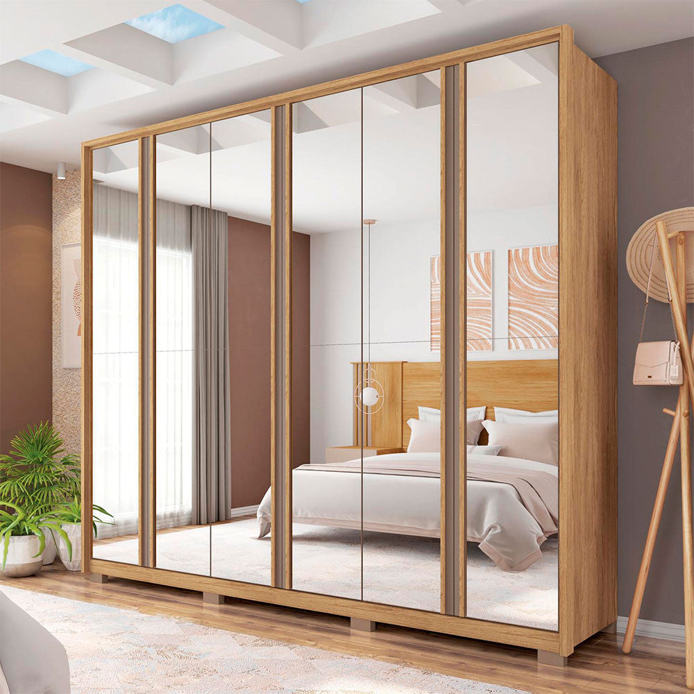 Guarda Roupa Casal Gladiador Double Lux com Espelhos 6 Portas 6 Gavetas Caemmun