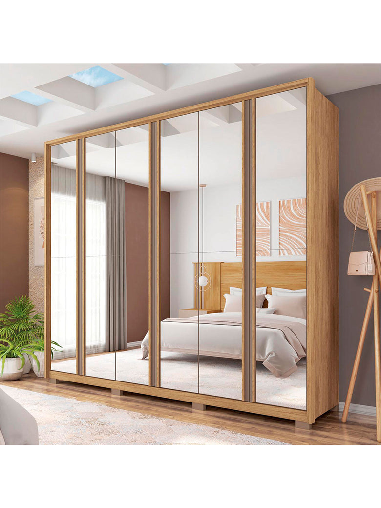 Guarda Roupa Casal Gladiador Double Lux com Espelhos 6 Portas 4 Gavetas Caemmun