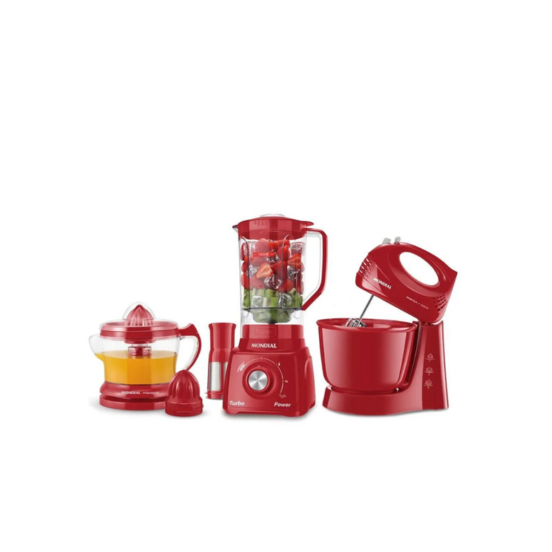 Kit Gourmet Mondial Liquidificador + Batedeira + Espremedor Vermelho KT-105