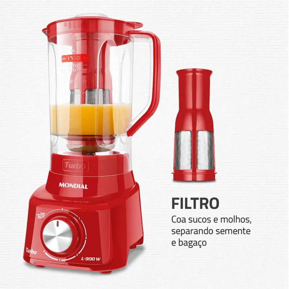 Liquidificador Mondial Turbo L-900 FR Copo Com Filtro 05 Velocidades 900W
