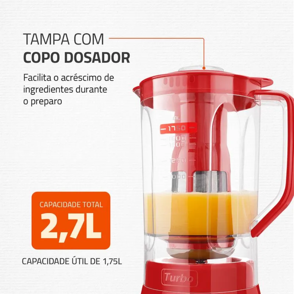 Liquidificador Mondial Turbo L-900 FR Copo Com Filtro 05 Velocidades 900W