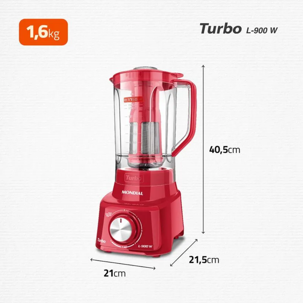 Liquidificador Mondial Turbo L-900 FR Copo Com Filtro 05 Velocidades 900W