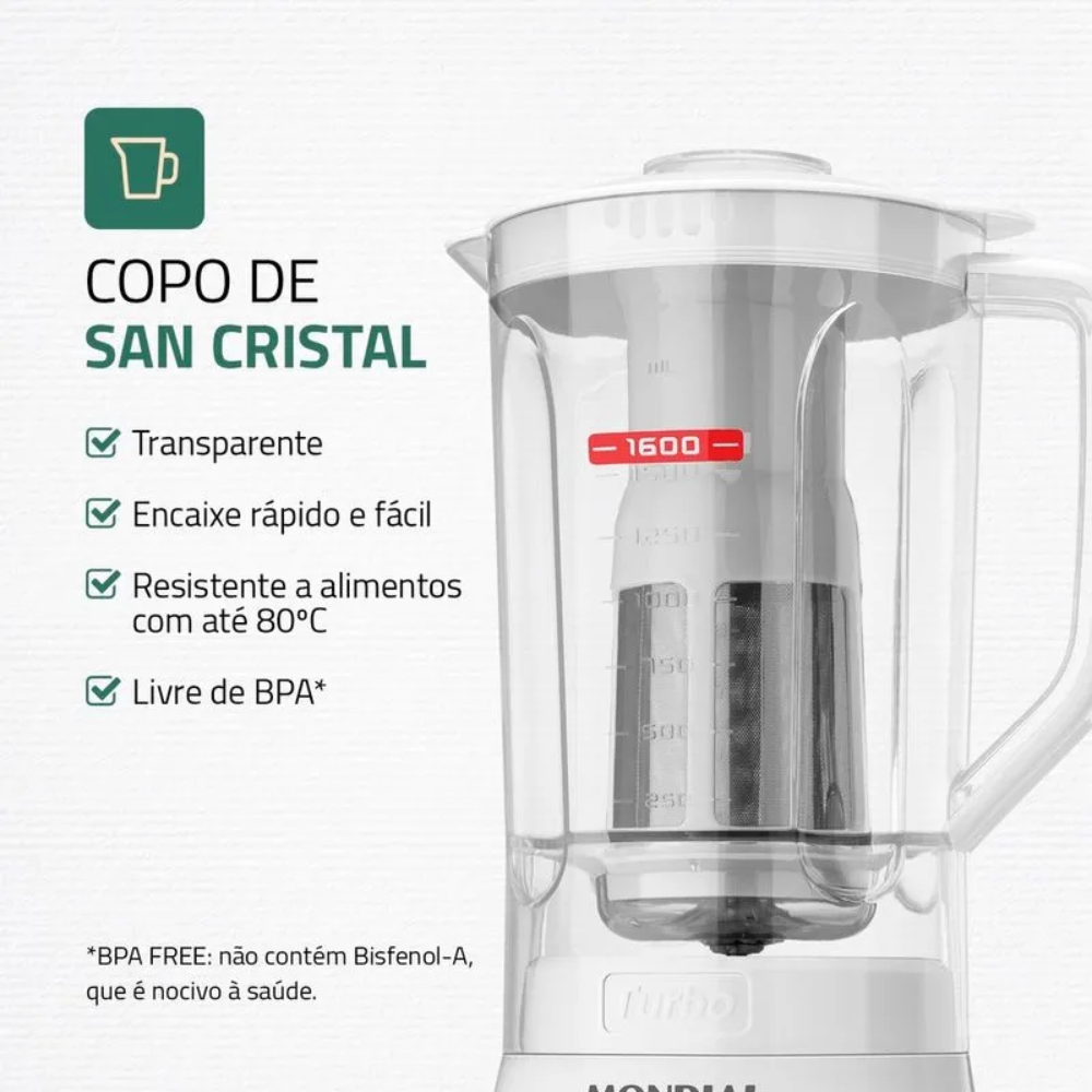 Liquidificador Mondial Turbo Power L-99 WG com Filtro 3 Velocidades 550W