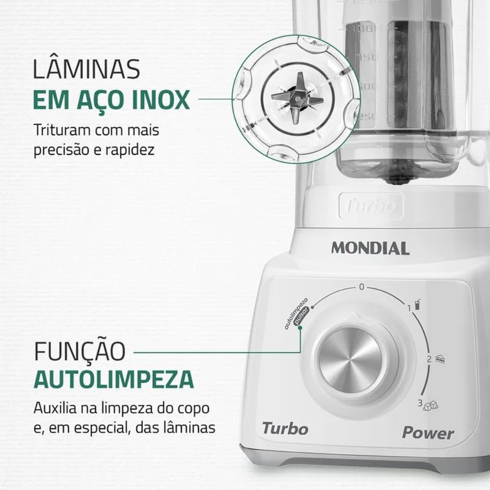 Liquidificador Mondial Turbo Power L-99 WG com Filtro 3 Velocidades 550W