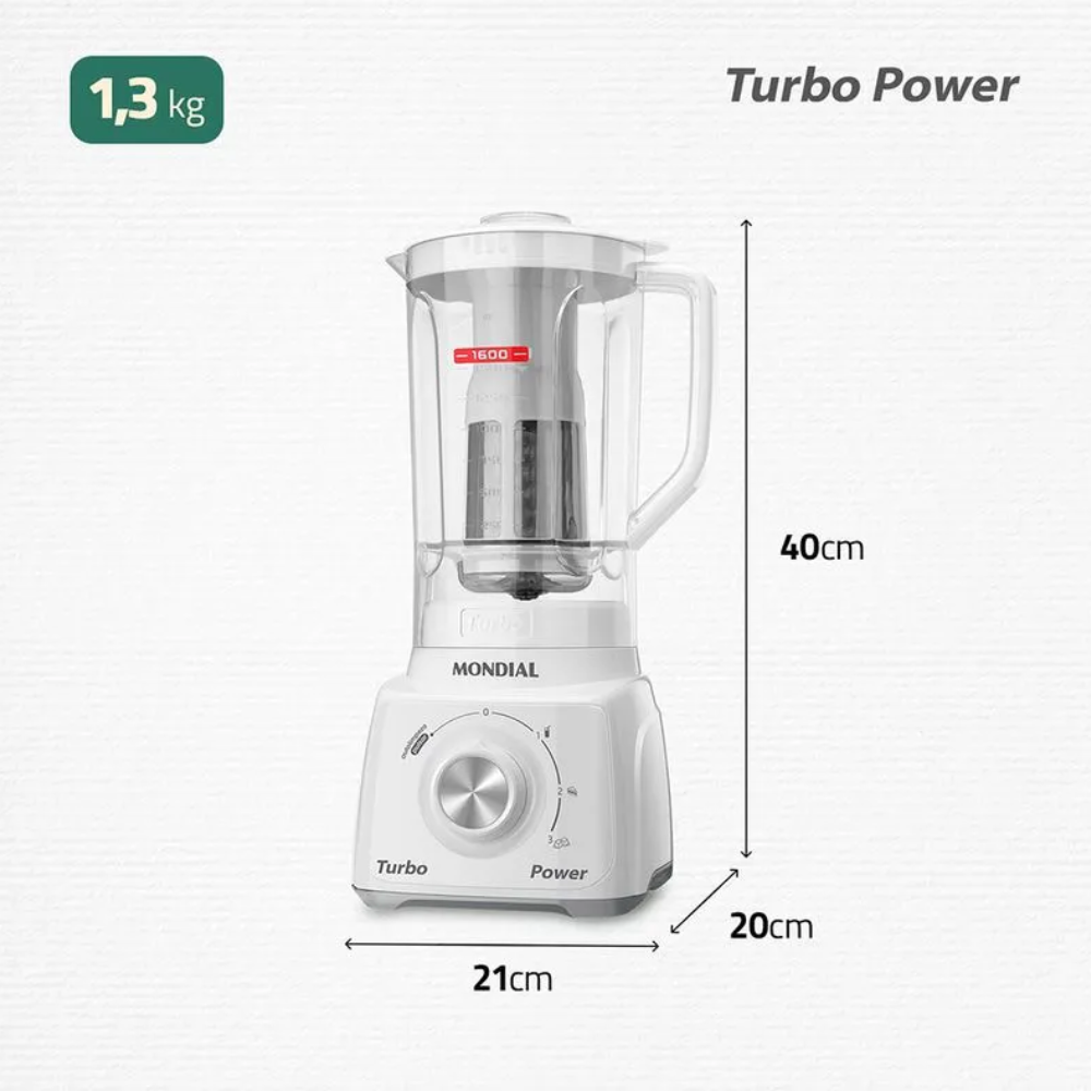 Liquidificador Mondial Turbo Power L-99 WG com Filtro 3 Velocidades 550W