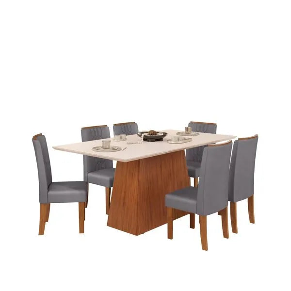 Mesa de Jantar 180 Cm Dulce com 6 Cadeiras Zoe Lunar Dj Móveis - FREIJO/VELUDO LUNAR
