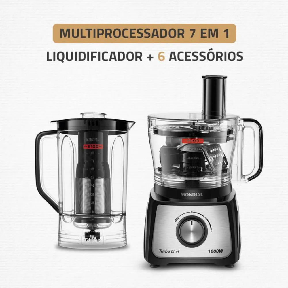 Multiprocessador Mondial Turbo Chef 7 em 1 MPN-01-BE 2 Velocidades 1000W